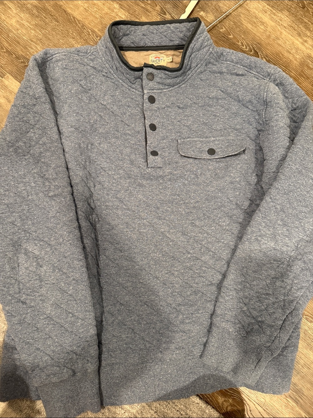 Faherty Quilted Henley Pullover - Heather Gray Blue